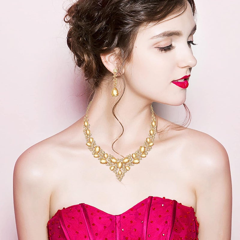 CSY 4 Pcs/Set Austrian Crystal Necklace Earrings Bracelet Ring Bridal Jewelry Sets for Brides Wedding Party Costume Accessories Gifts for Women - Image 2